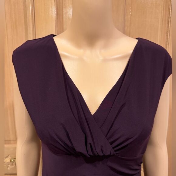 Lauren Ralph Lauren Ruched V-Neck Sleeveless Purple Cocktail Midi Dress SZ 6 - Picture 3 of 5